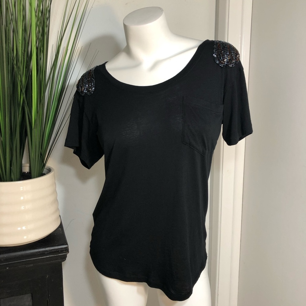 EXPRESS‎ Embellished Beaded Fancy Tee Dream Weight  Modal Cotton Tee T-Shirt XS